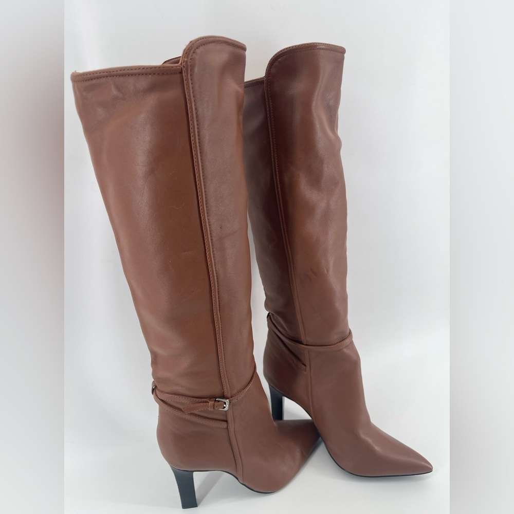 Reiss Caitlin Leather Knee High Heeled Boots in Tan Size EU 39 NWT - Picture 4 of 11